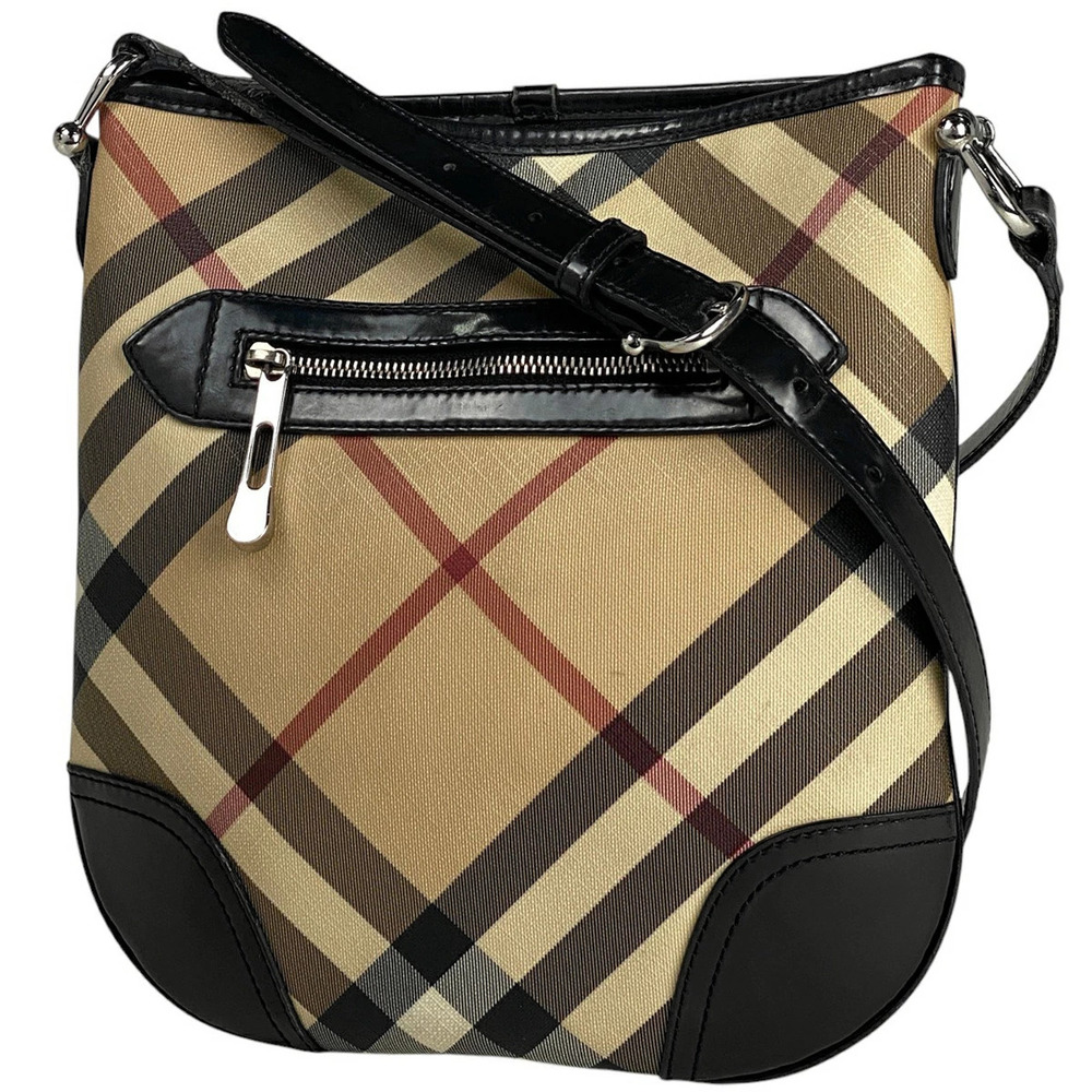 Burberry Check Shoulder Bag Crossbody Canvas Beige Black